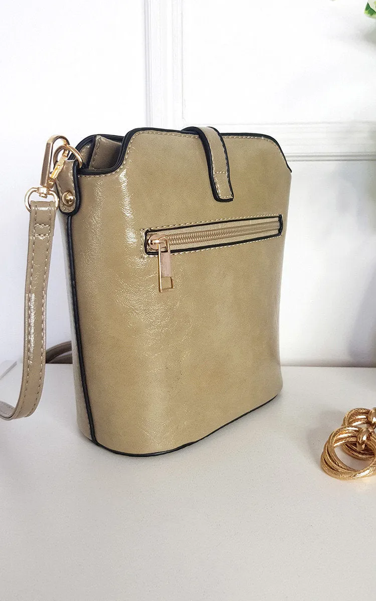 Faux Leather Crossbody Bag with Gold Detail and Adjustable Strap