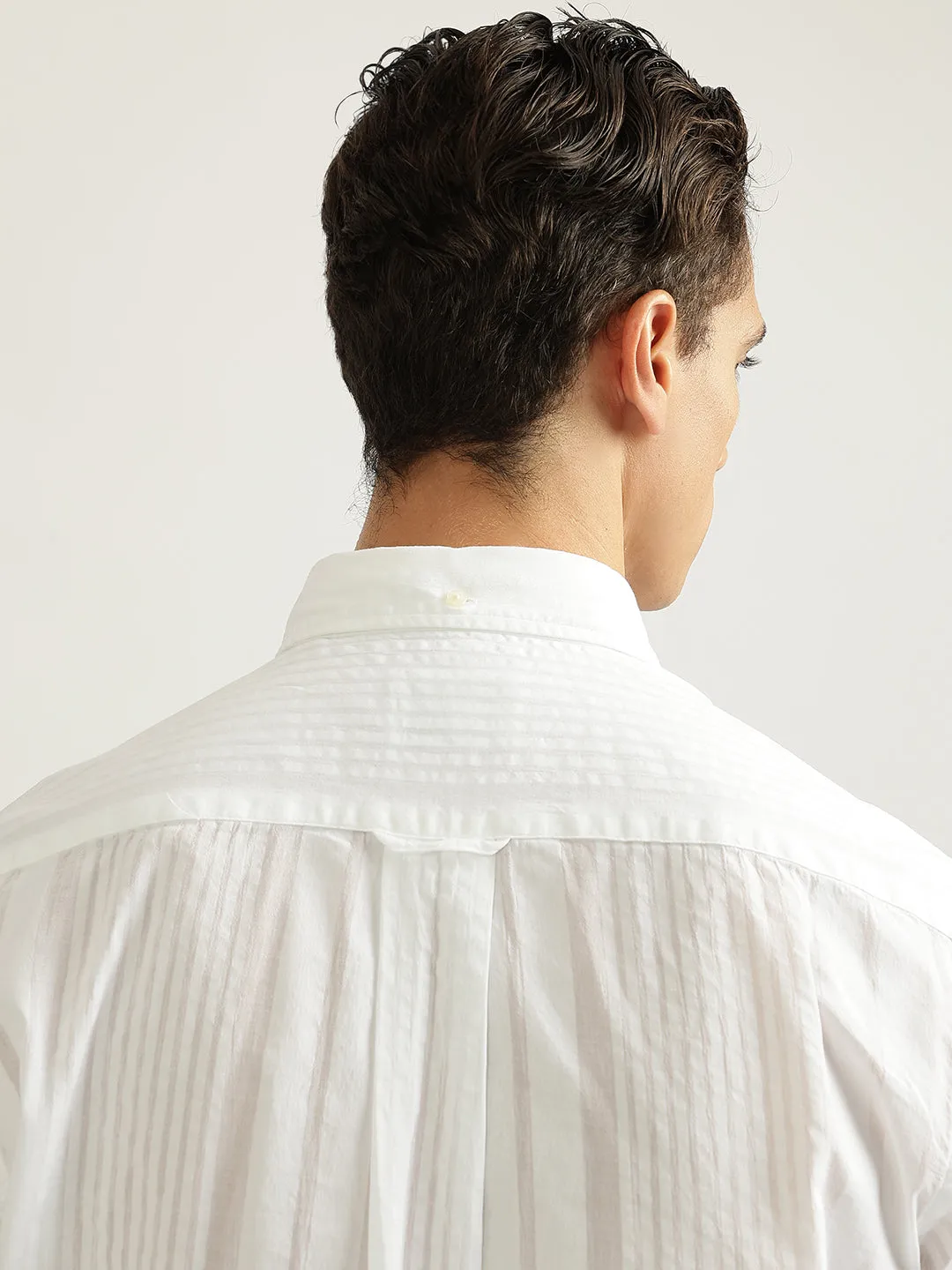 Gant Men White Striped Buttoned Down Collar Full Sleeves Shirt