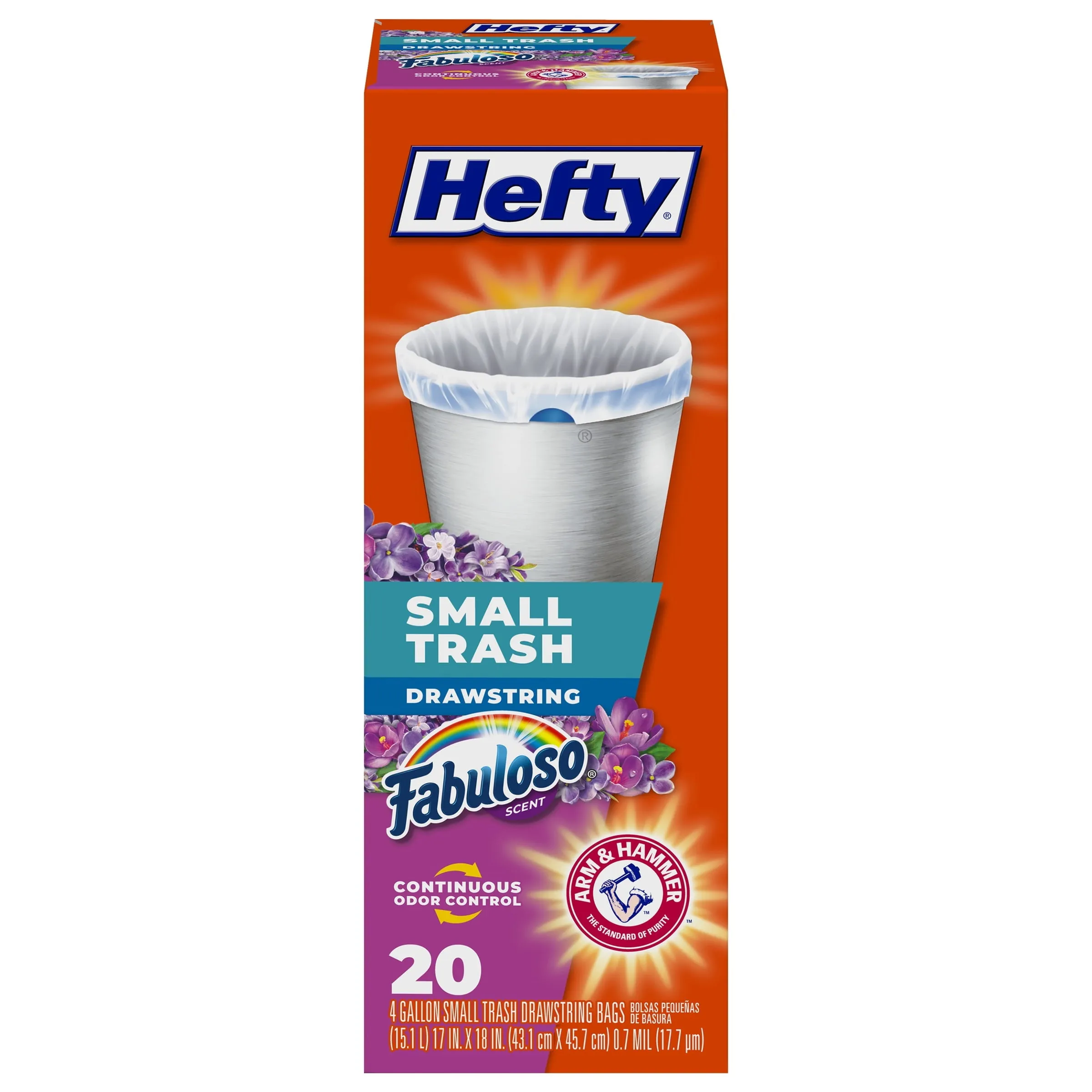 Hefty Small Garbage Bags, Drawstring, Fabuloso Scent, 4 Gallon, 20 Count
