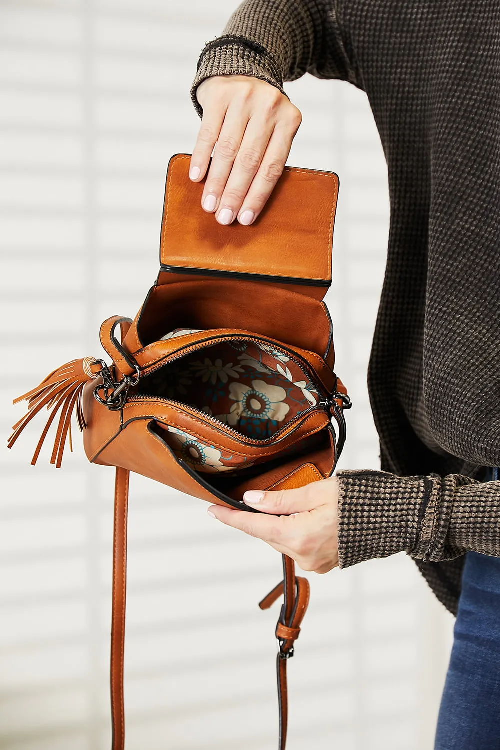 Jimmie PU Leather Crossbody Bag with Tassel