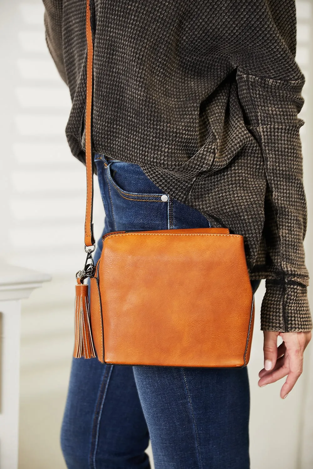 Jimmie PU Leather Crossbody Bag with Tassel