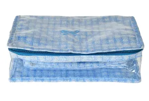Kuber Industries Check Design Laminated PVC Travel Jewelry Organiser, Jewelry Storage Bags for Necklace, Earrings, Rings, Bracelet With 13 Transparent Pouches (Blue)-HS_38_KUBMART21257, Pack of 1
