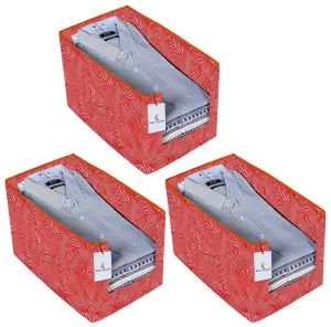 Kuber Industries Laheriya Printed 3 Piece Non Woven Shirt Stacker Wardrobe Organizer Set, (Orange) - CTKTC035110
