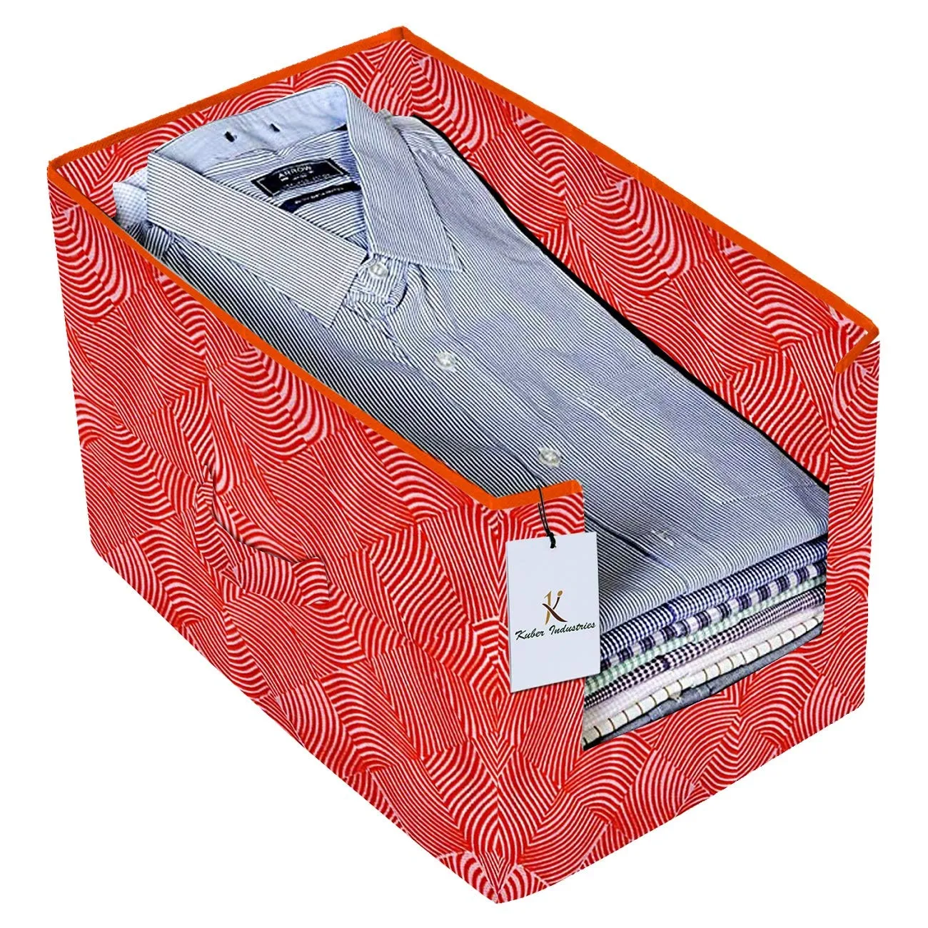 Kuber Industries Laheriya Printed 3 Piece Non Woven Shirt Stacker Wardrobe Organizer Set, (Orange) - CTKTC035110