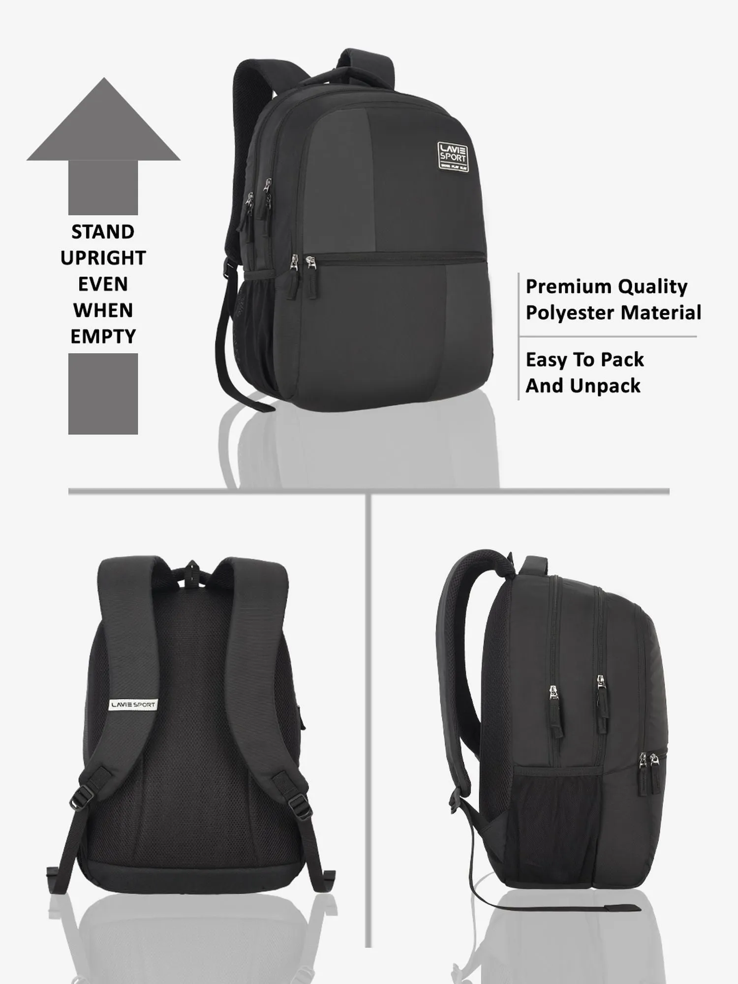 Lavie Sport Phoenix 31L Laptop Backpack For Men & Women | Boys & Girls Black