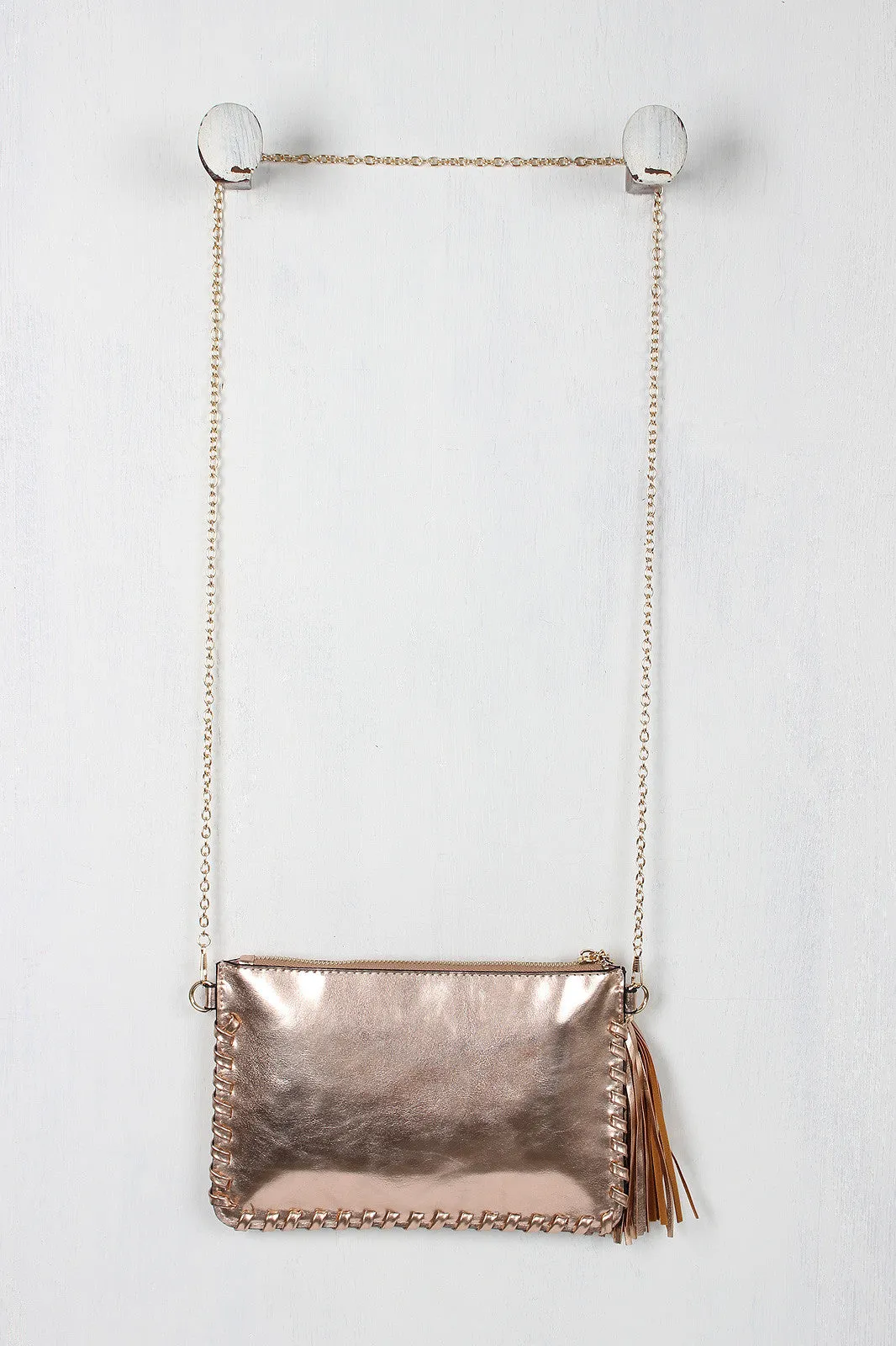 Metallic Floral Tassel Crossbody Bag