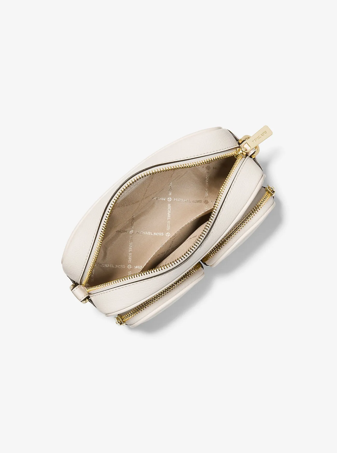 Michael Kors Jet Set Leather Crossbody Bag Medium with Case for Apple Airpods Pro beige