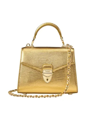 Luxurious Paradise Gold Metallic Lizard Mini Mayfair 2 Bag