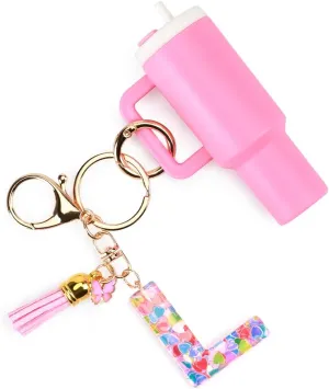 Mini Tumbler Keychain Accessories for Stanley Cup with Letter Charm, Initial Charms Chapstick Lip Balm Holder for Women Girl
