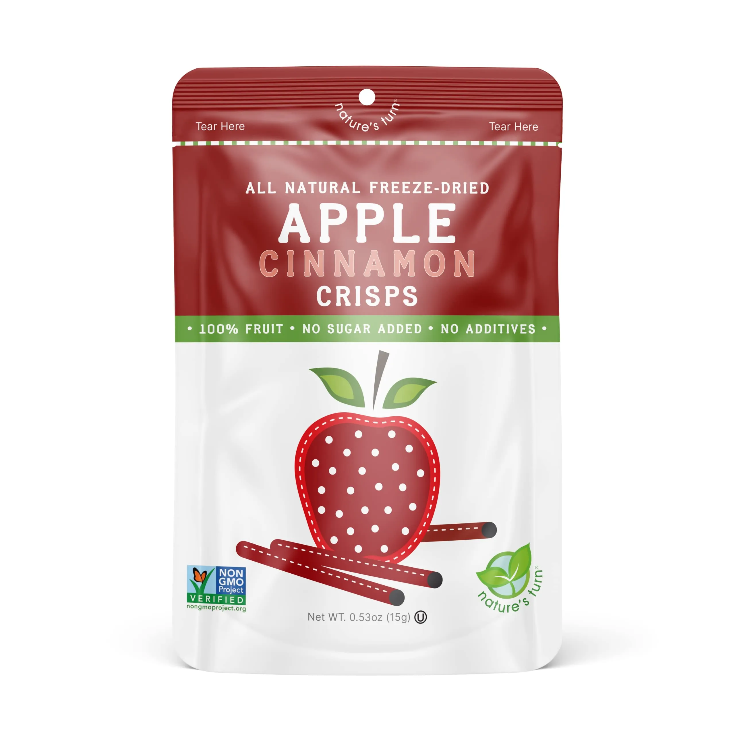 Nature’s Turn Freeze-Dried Fruit Snacks, Apple Cinnamon Crisps - Pack of 12 (0.53 oz Each)