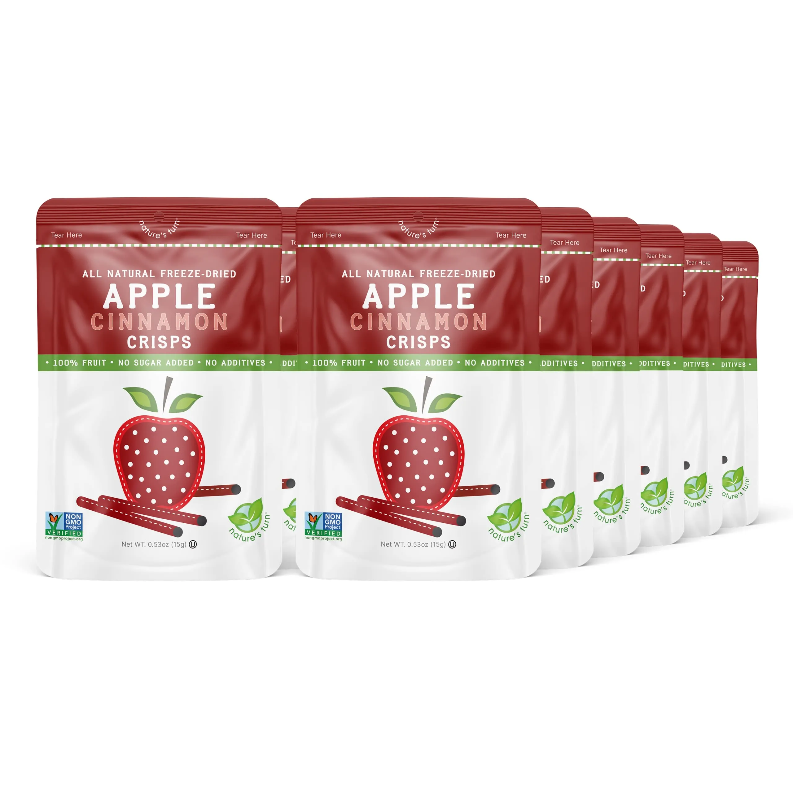 Nature’s Turn Freeze-Dried Fruit Snacks, Apple Cinnamon Crisps - Pack of 12 (0.53 oz Each)