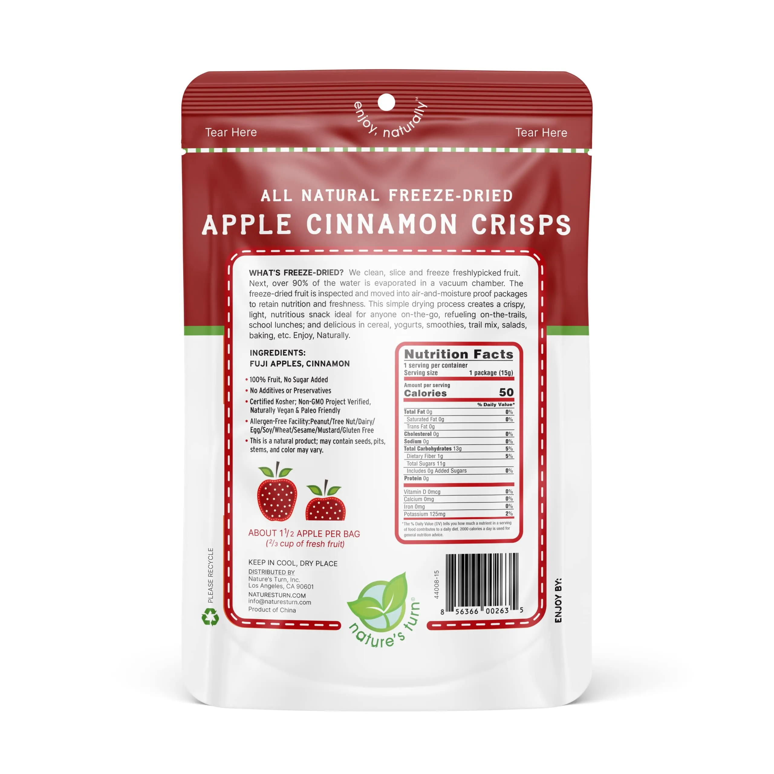 Nature’s Turn Freeze-Dried Fruit Snacks, Apple Cinnamon Crisps - Pack of 12 (0.53 oz Each)