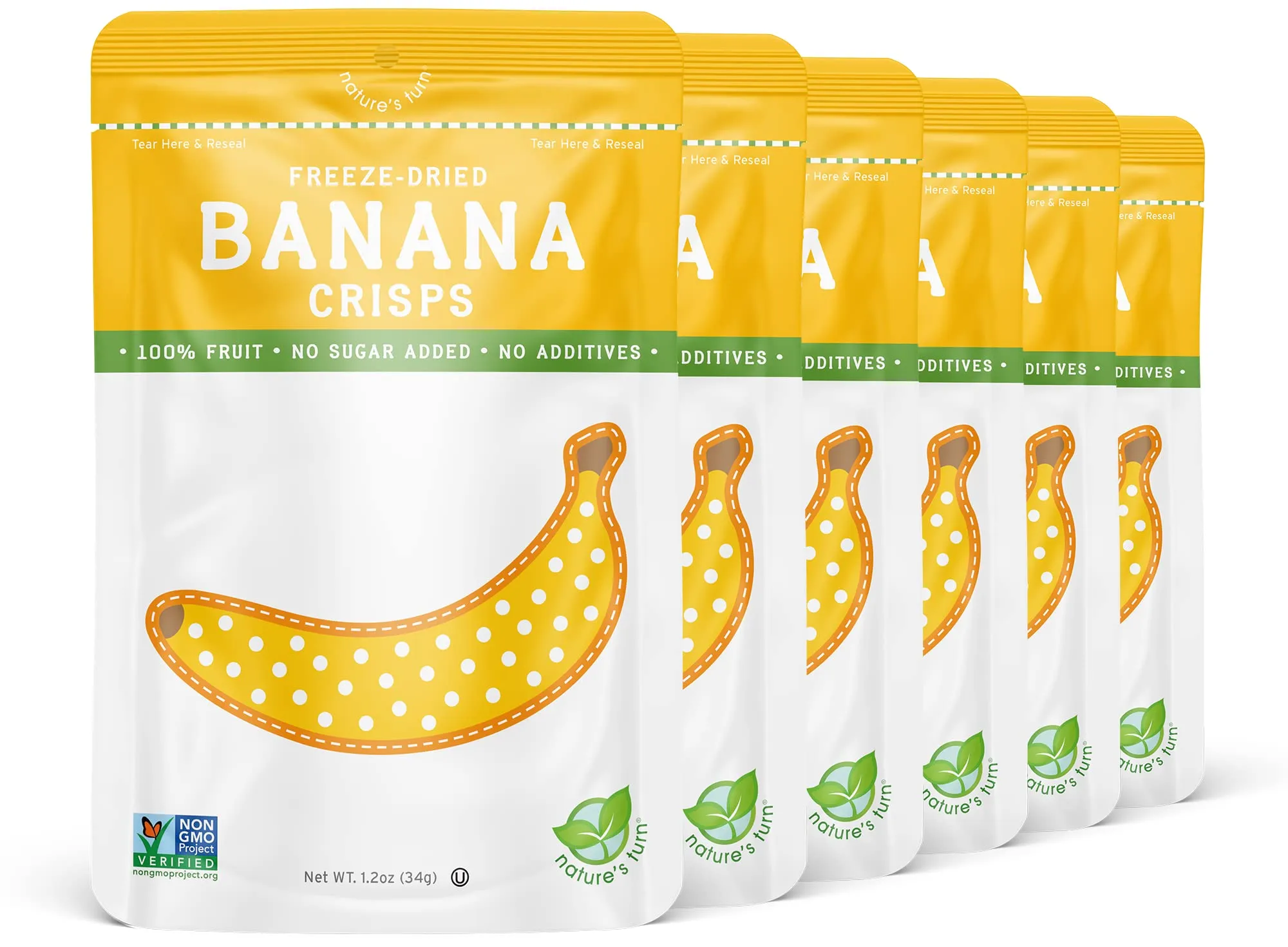 Nature’s Turn Freeze-Dried Fruit Snacks, Banana Crisps - Pack of 6 (1.2 oz Each)