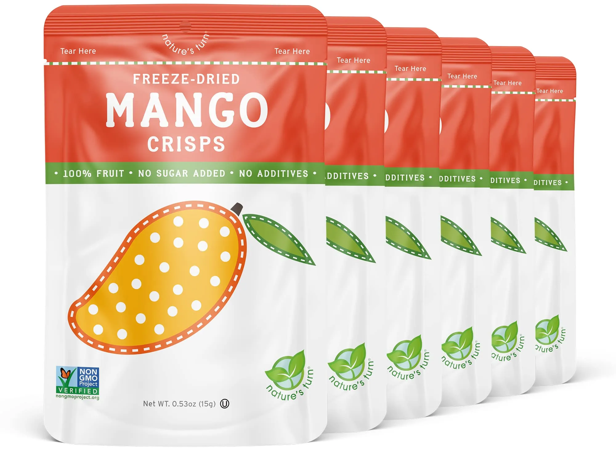 Nature’s Turn Freeze-Dried Fruit Snacks, Mango Crisps - Pack of 6 (0.53 oz Each)