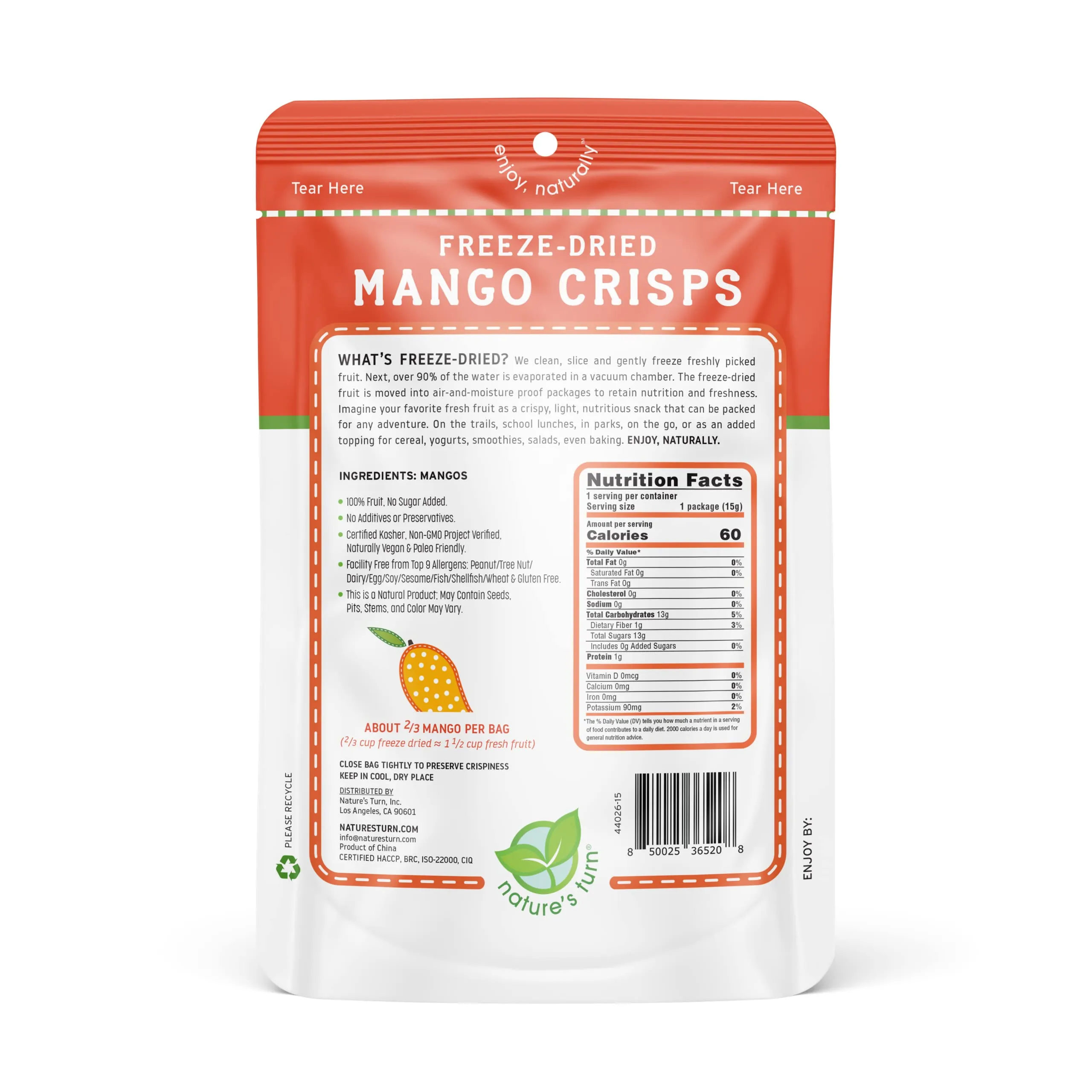 Nature’s Turn Freeze-Dried Fruit Snacks, Mango Crisps - Pack of 6 (0.53 oz Each)