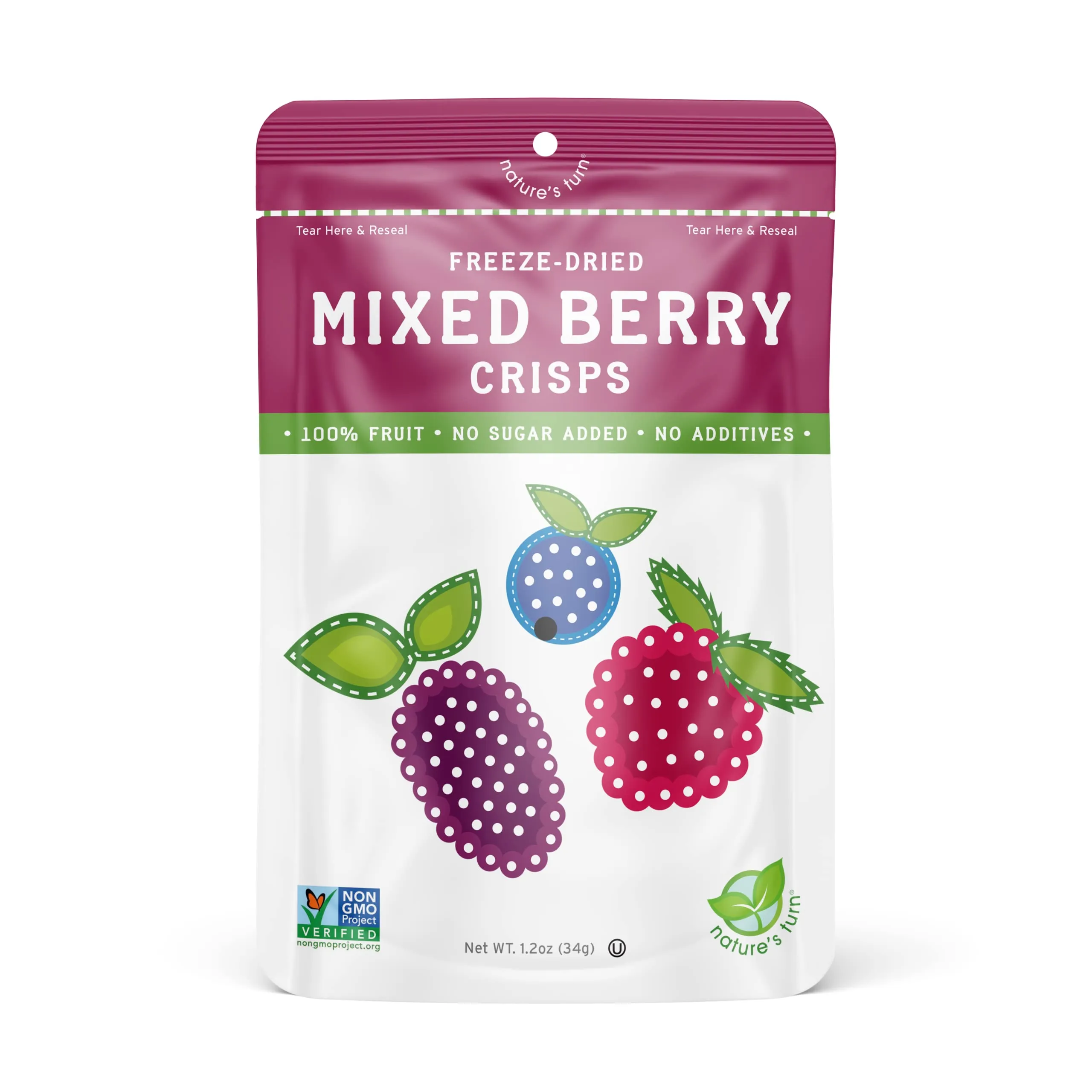 Nature’s Turn Freeze-Dried Fruit Snacks, Mixed Berry Crisps - Pack of 6 (1.2 oz Each)