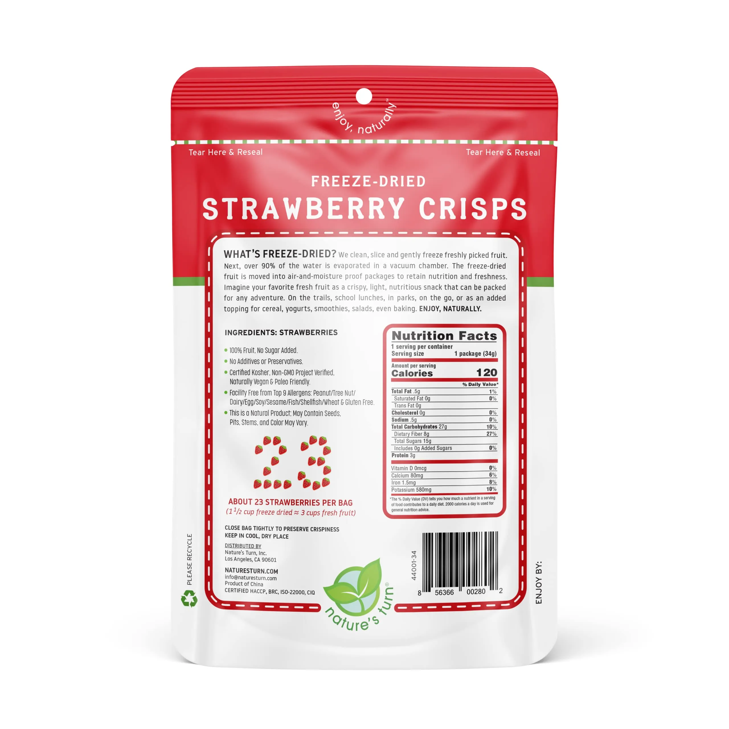 Nature’s Turn Freeze-Dried Fruit Snacks, Strawberry Crisps - Pack of 6 (1.2 oz Each)