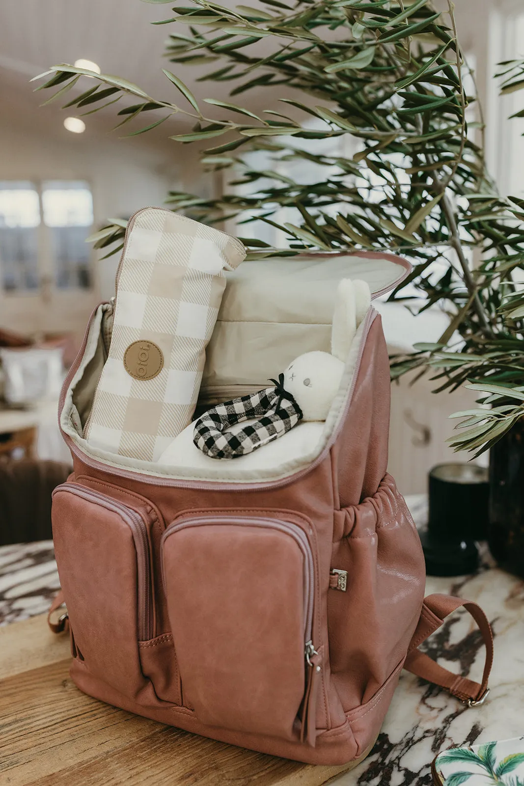 OiOi Fold-Up Tote - Beige Gingham