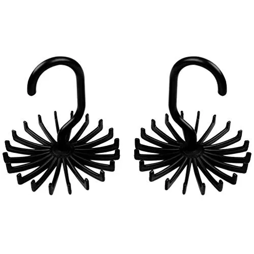 Pogah Tie Belt Scarf Hanger-Rack-Holder-Organizer-Storage - Hook for Closet Organizers, 360 Degree Rotating 20 Hooks, 2 Pack (Black)
