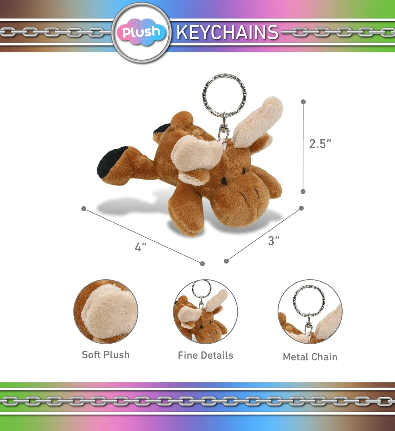 Puzzled Plush Moose Stuffed Animal Keychain - Super Soft Keychain for Backpack, Purse and Handbags, Cute Animal Keychains for Girls and Boys, Ideal Backpack Charms for Wild Animal Lovers - 4 Inches