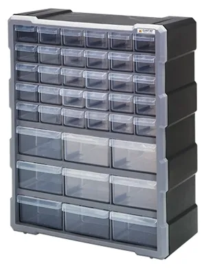Quantum Storage Systems PDC-39BK Small Parts Organizer, 15 in L, 6-1/4 in W, 18-3/4 in H, 39-Drawer, Polypropylene :EA: QUANTITY: 1