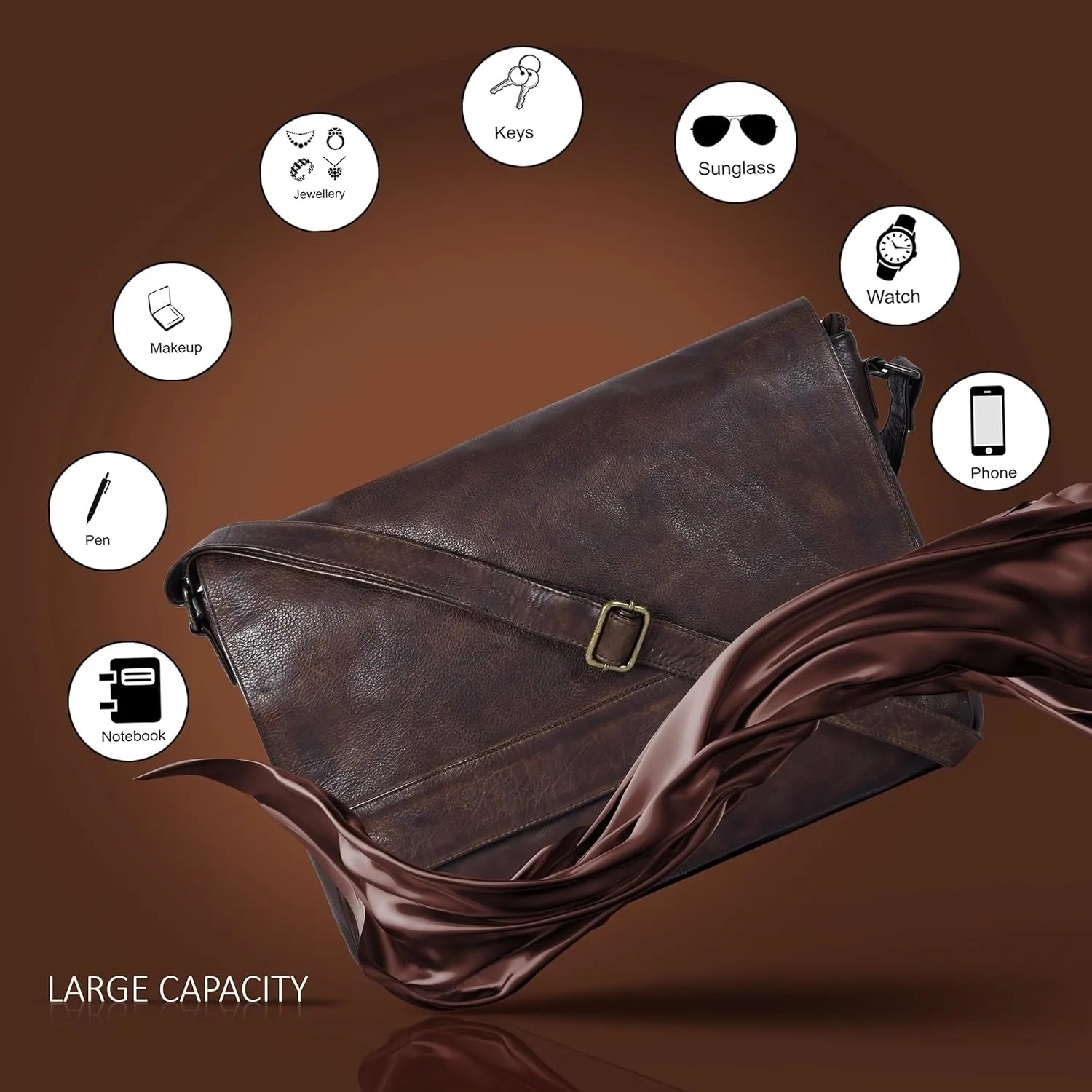 "Premium Genuine Leather Crossbody Messenger Bag - Ideal for 17 Inch Laptops, Travel, and Office Use"