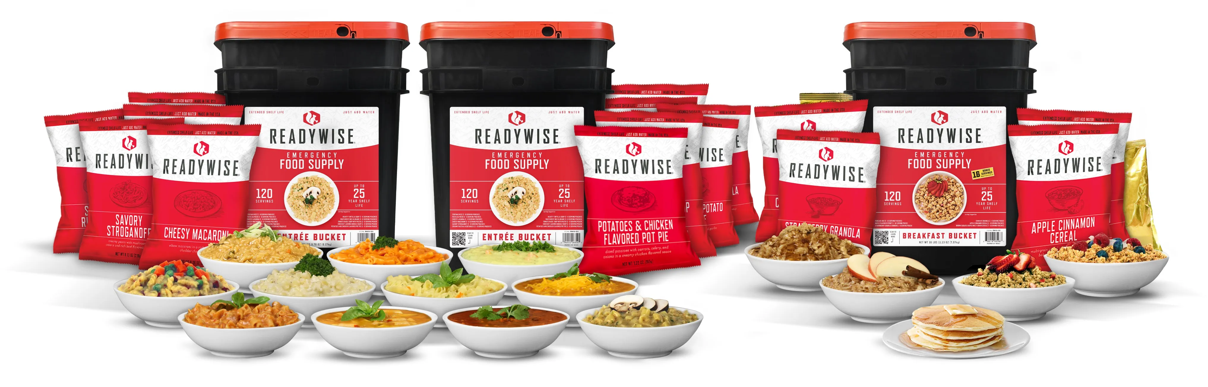 ReadyWise - 360 Serving Package - (3 buckets) 2 Entrée and 1 Breakfast