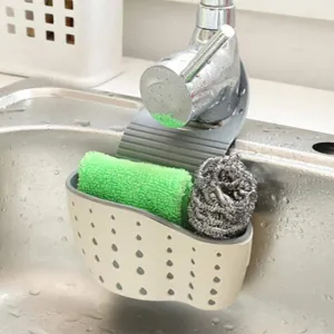 Remiel Store Kitchen Gadget Sink Caddy Sponge Holder- Hanging Silicone Storage Organizer Drain Bag (Beige, 13x22cm.)