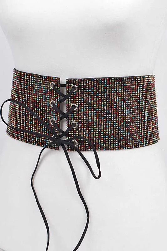 Rhinestone Snap Closure Iconic Tie Belt