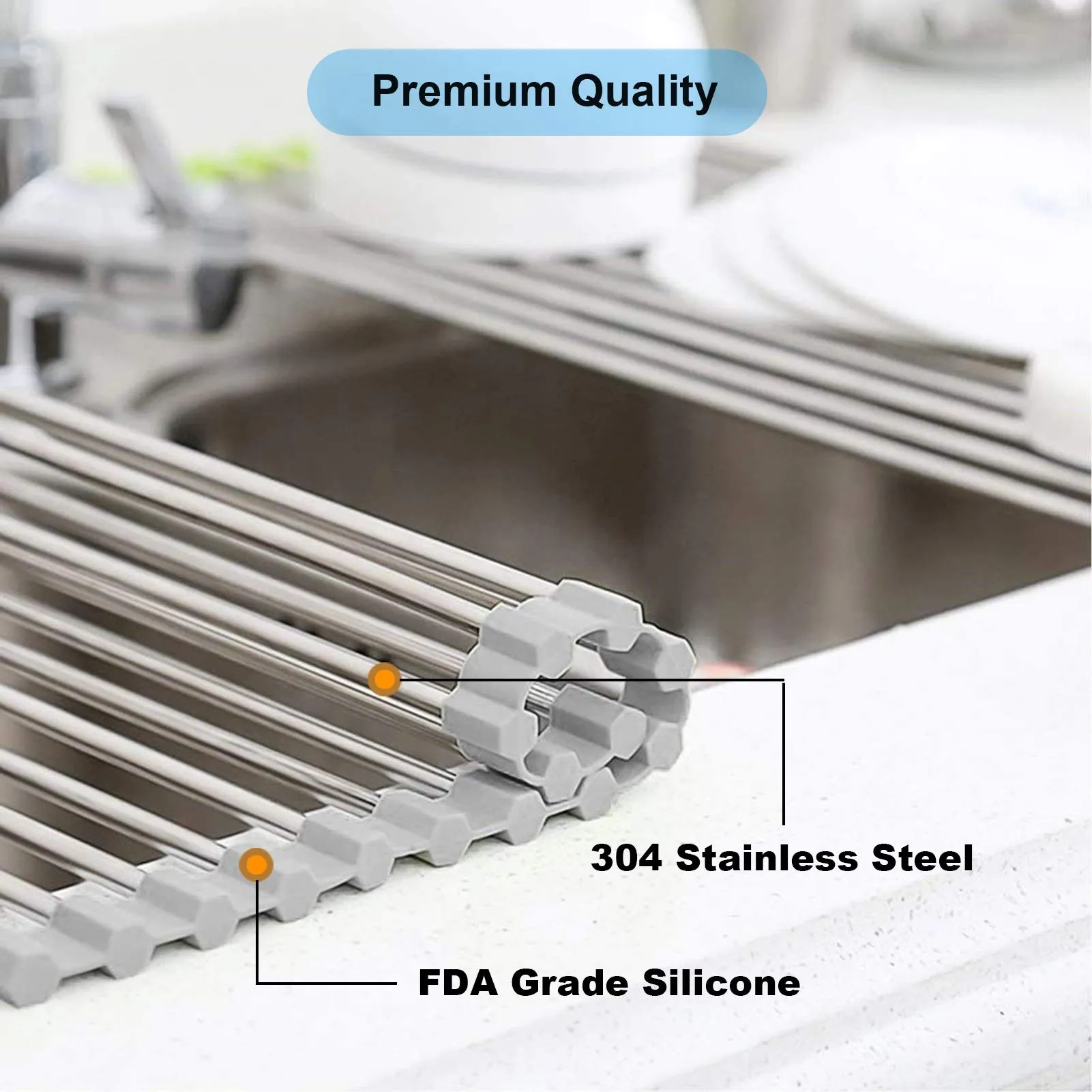 Roll Up Over The Sink Dish Drying Rack Dish Drainer for Kitchen Counter Sink Drying Rack Dish Drying Mat Folding Dish Rack Kitchen Sink Organizer Home Essentials (20.5"x15.7")