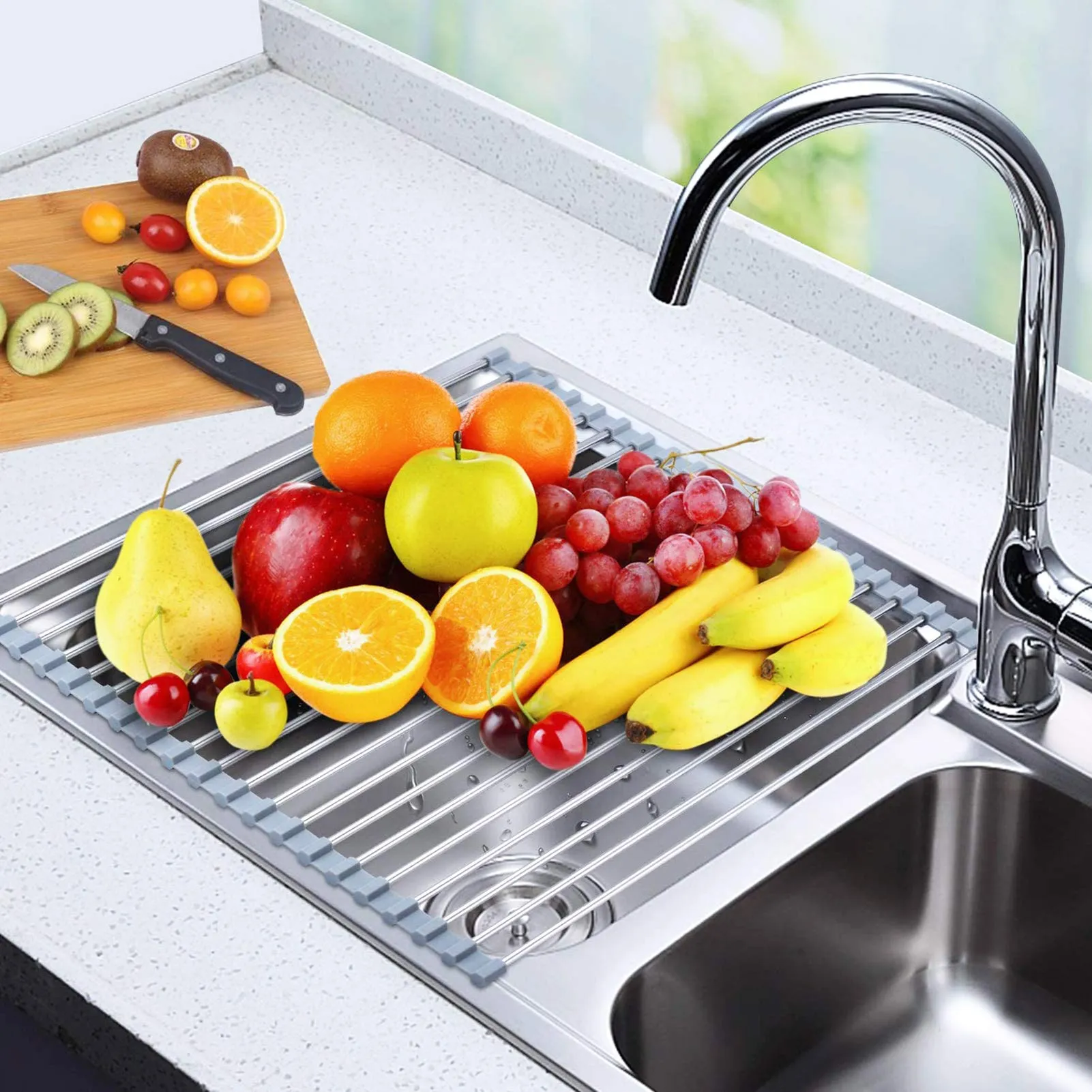 Roll Up Over The Sink Dish Drying Rack Dish Drainer for Kitchen Counter Sink Drying Rack Dish Drying Mat Folding Dish Rack Kitchen Sink Organizer Home Essentials (20.5"x15.7")