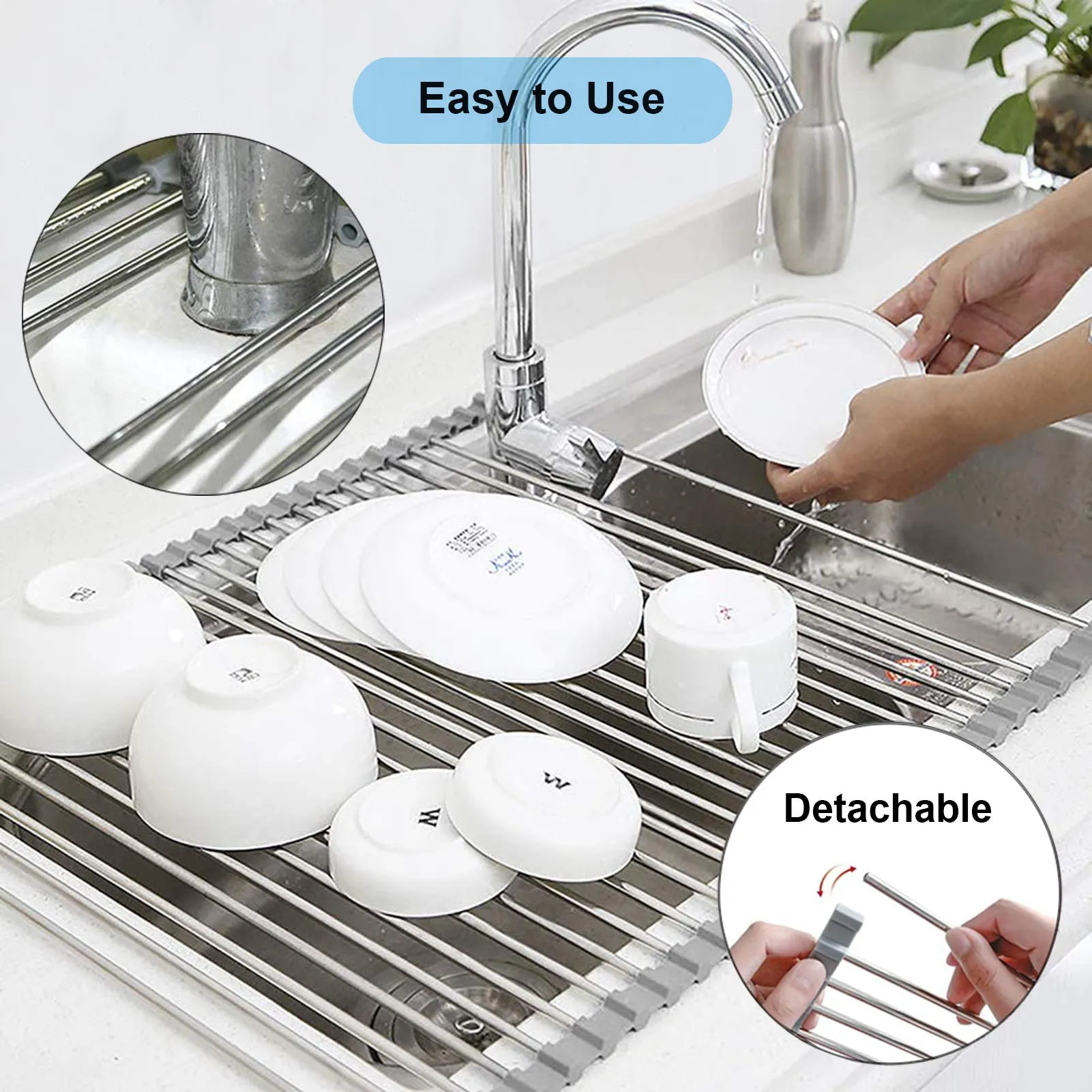 Roll Up Over The Sink Dish Drying Rack Dish Drainer for Kitchen Counter Sink Drying Rack Dish Drying Mat Folding Dish Rack Kitchen Sink Organizer Home Essentials (20.5"x15.7")