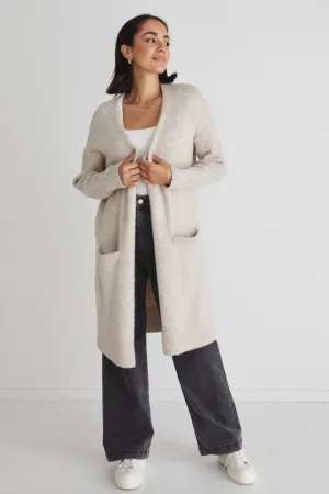 Secure Oat Longline Knit Cardigan