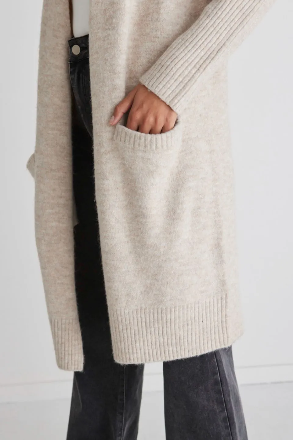 Secure Oat Longline Knit Cardigan