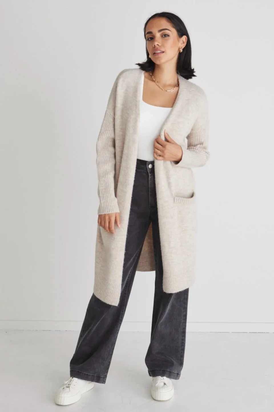 Secure Oat Longline Knit Cardigan