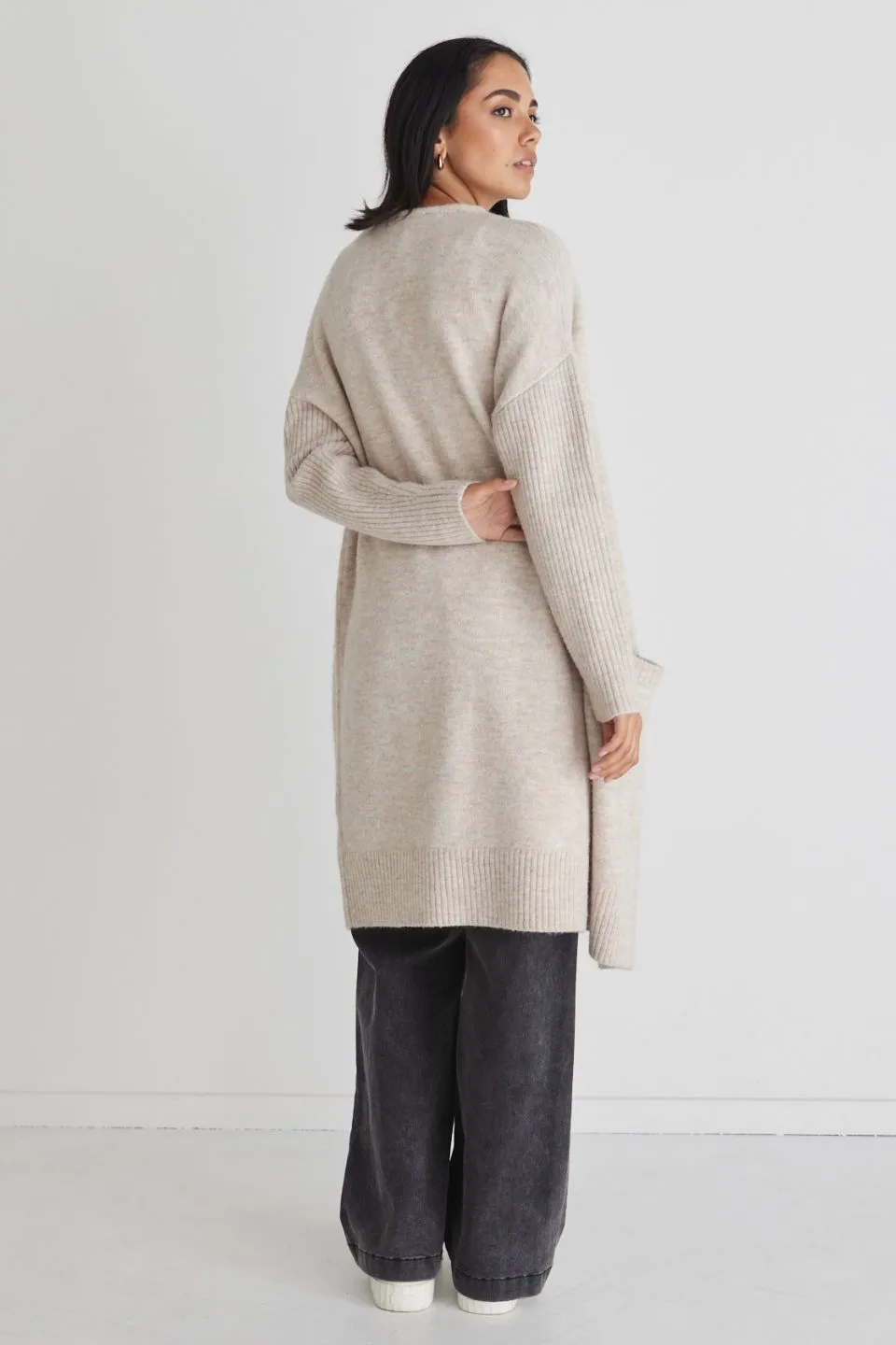 Secure Oat Longline Knit Cardigan
