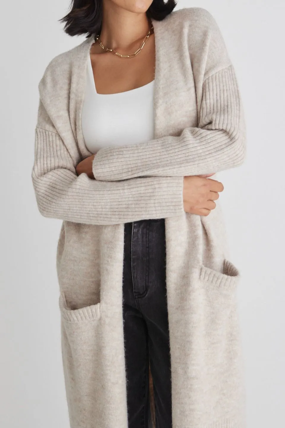 Secure Oat Longline Knit Cardigan