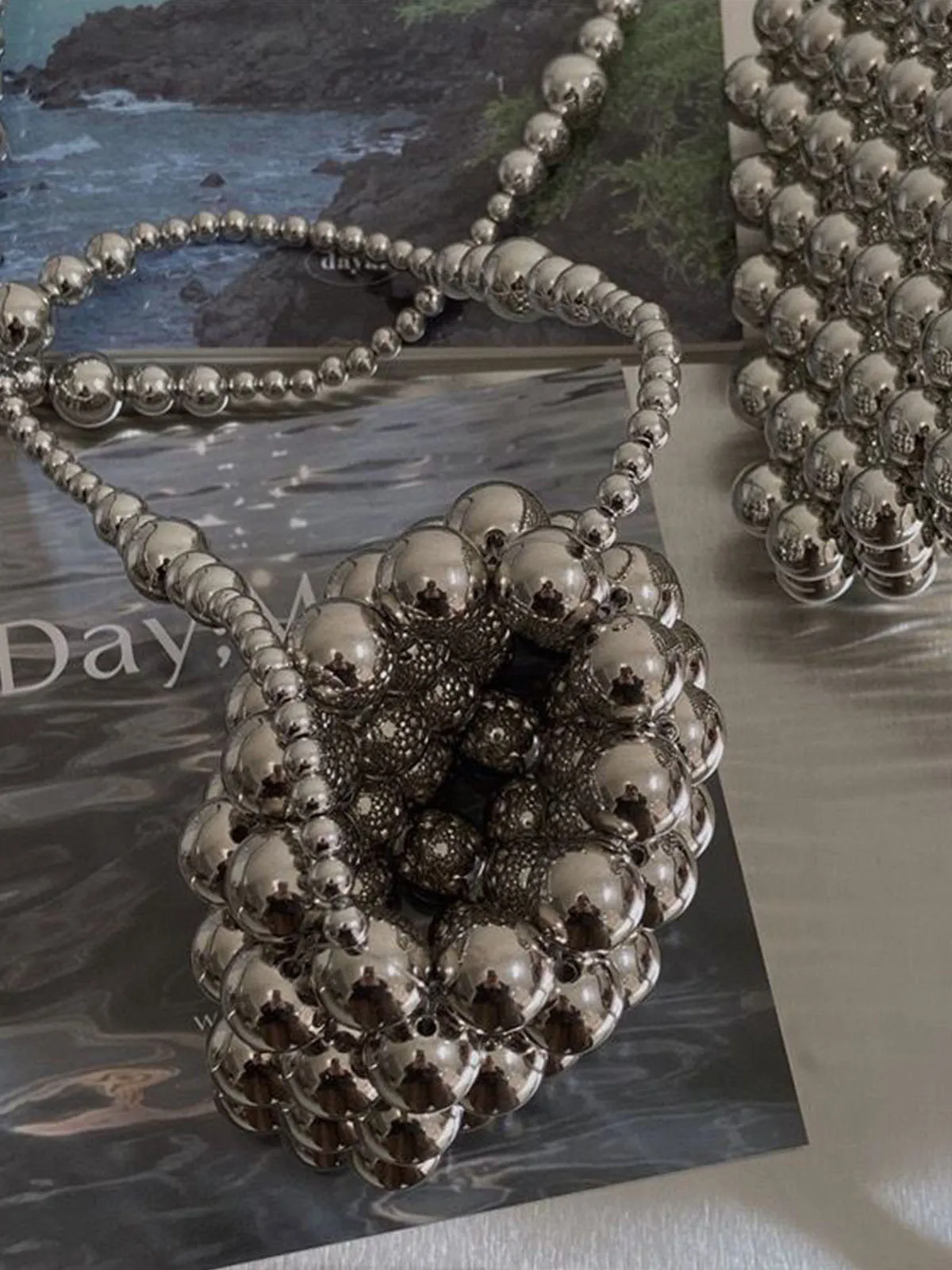 Silver Beaded Mini Crossbody Bag