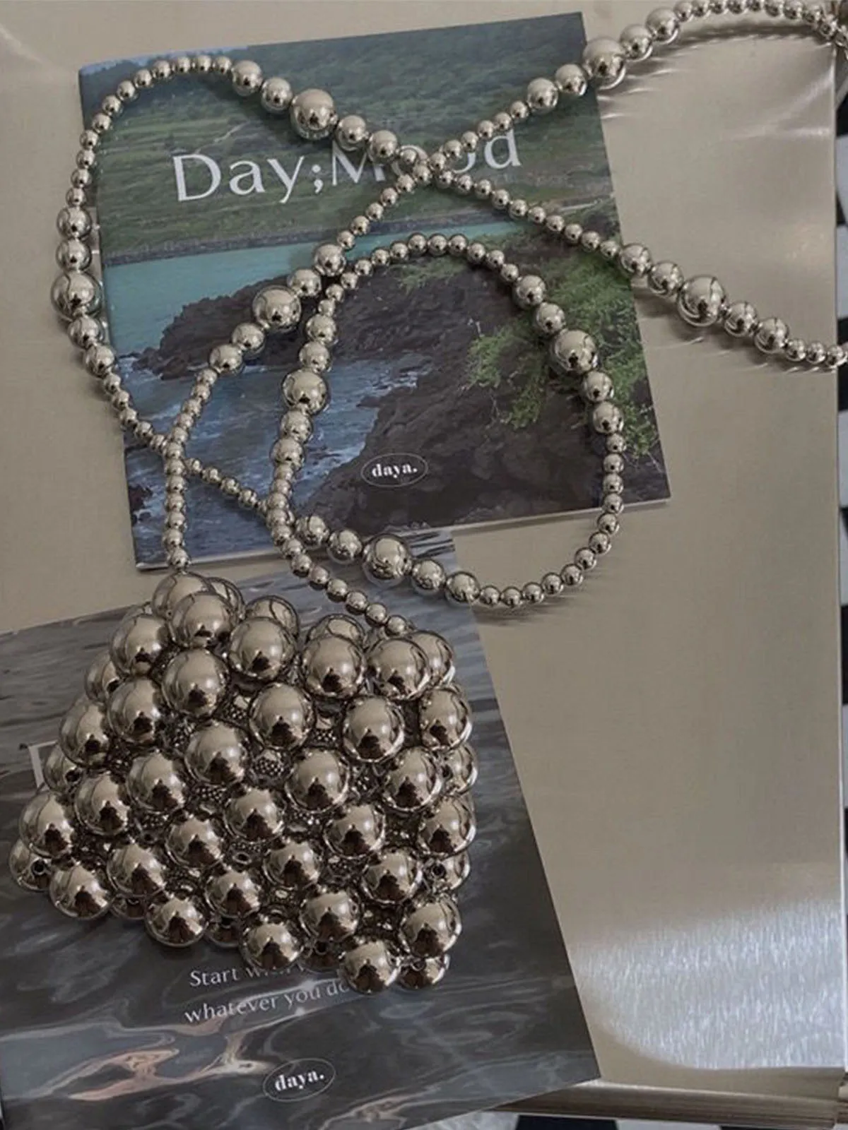 Silver Beaded Mini Crossbody Bag