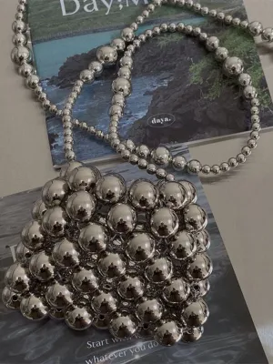 Silver Beaded Mini Crossbody Bag