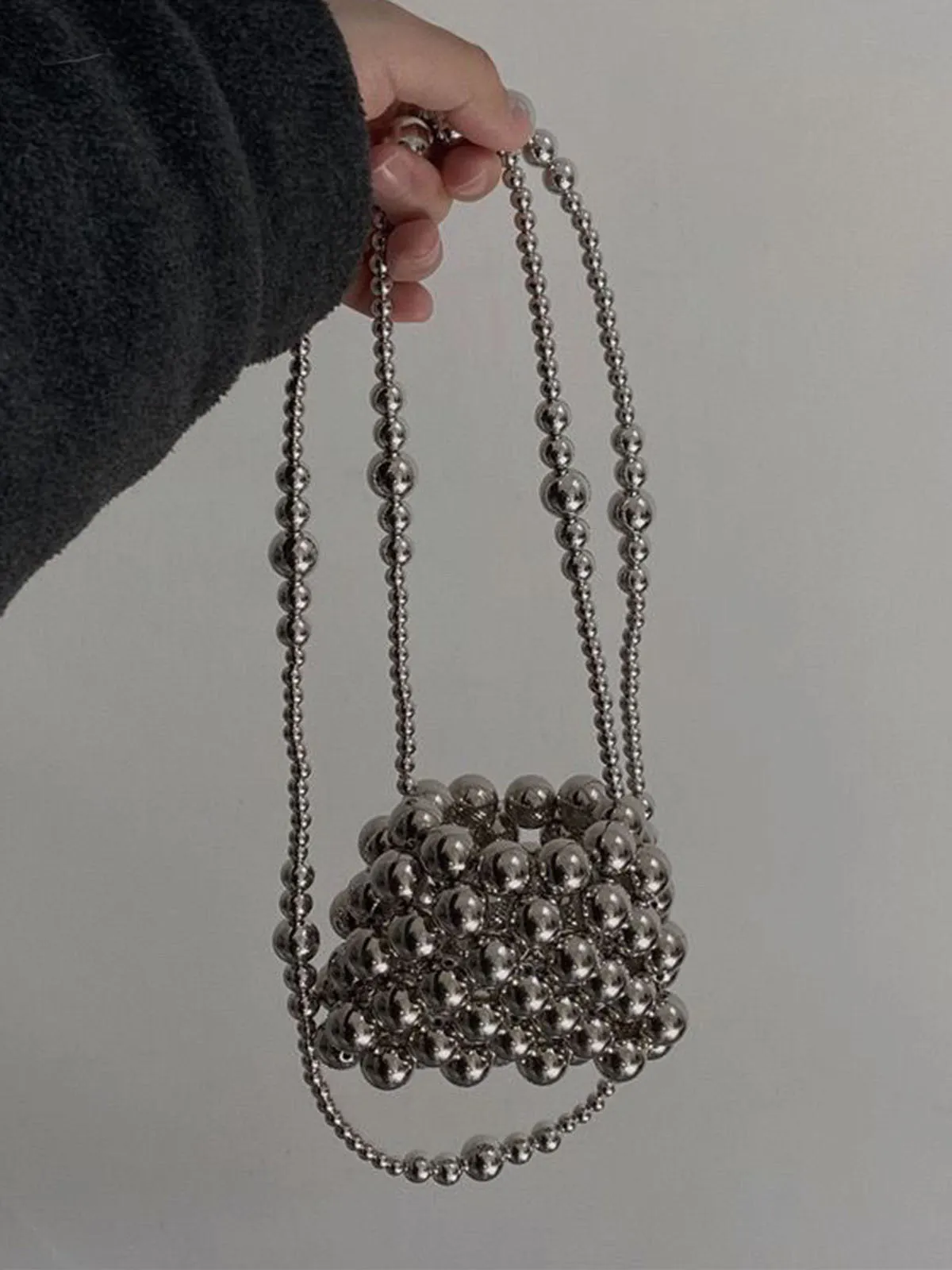 Silver Beaded Mini Crossbody Bag