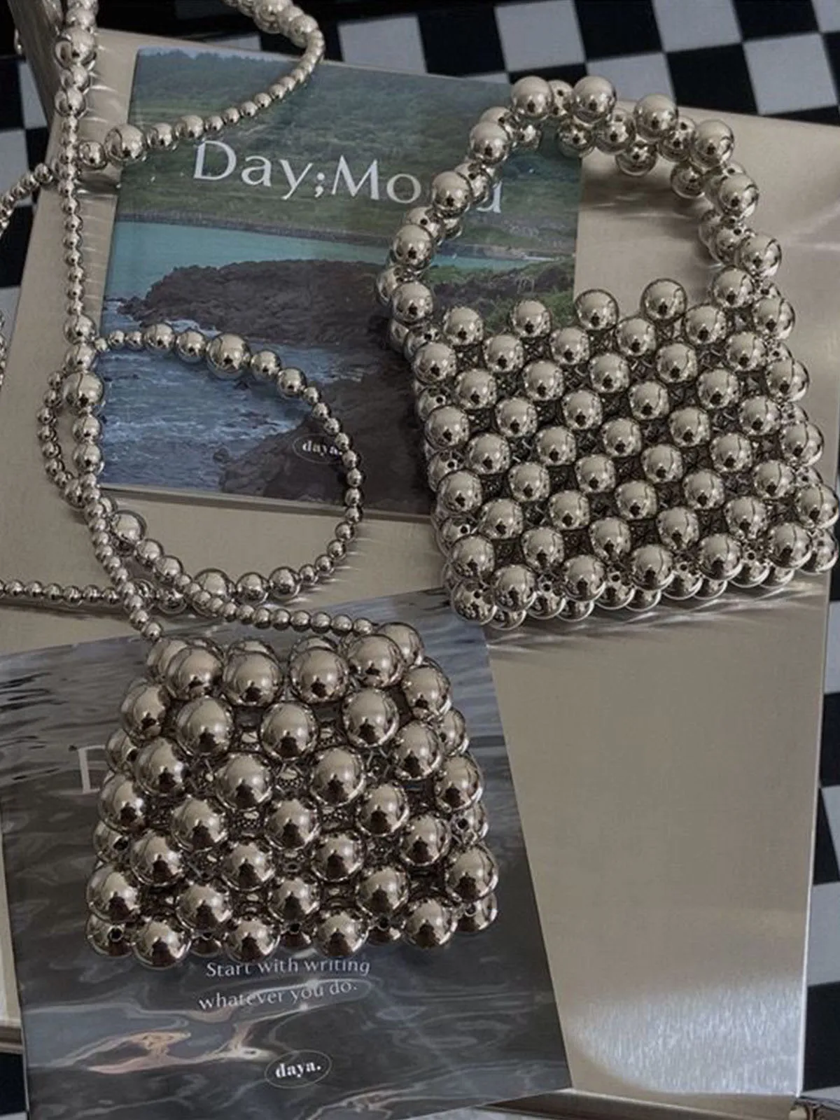 Silver Beaded Mini Crossbody Bag