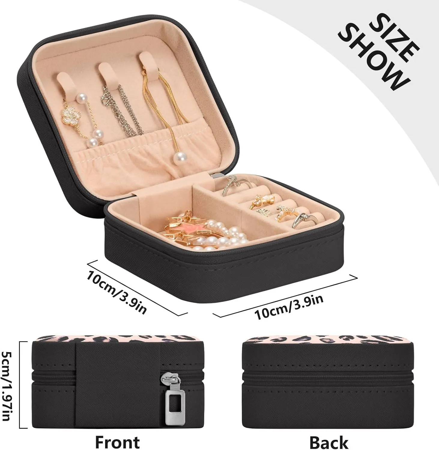 SUABO Leopard Print Cheetah Pink Jewelry Box Necklace Ring Storage Organizer Mini Jewelry case Earrings Leather Jewelry Travel Organizer for Women Girls Girlfriend Wife Gift
