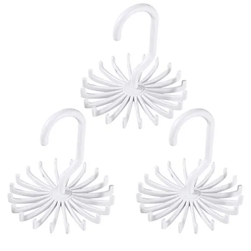 Tinksky Tie Rack Belt Hanger Scarf Holder Hook for Closet Organizers, 360 Degree Rotating 20 Hooks, 3 Pack (White)