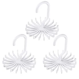 Tinksky Tie Rack Belt Hanger Scarf Holder Hook for Closet Organizers, 360 Degree Rotating 20 Hooks, 3 Pack (White)
