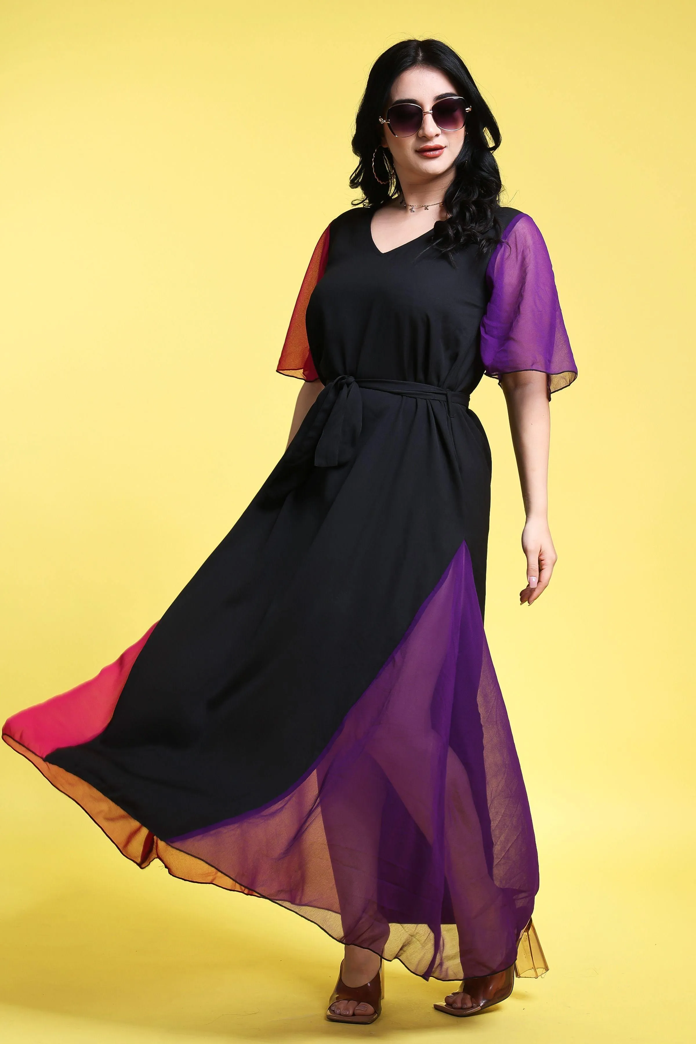 Two Tone Black Maxi Dress