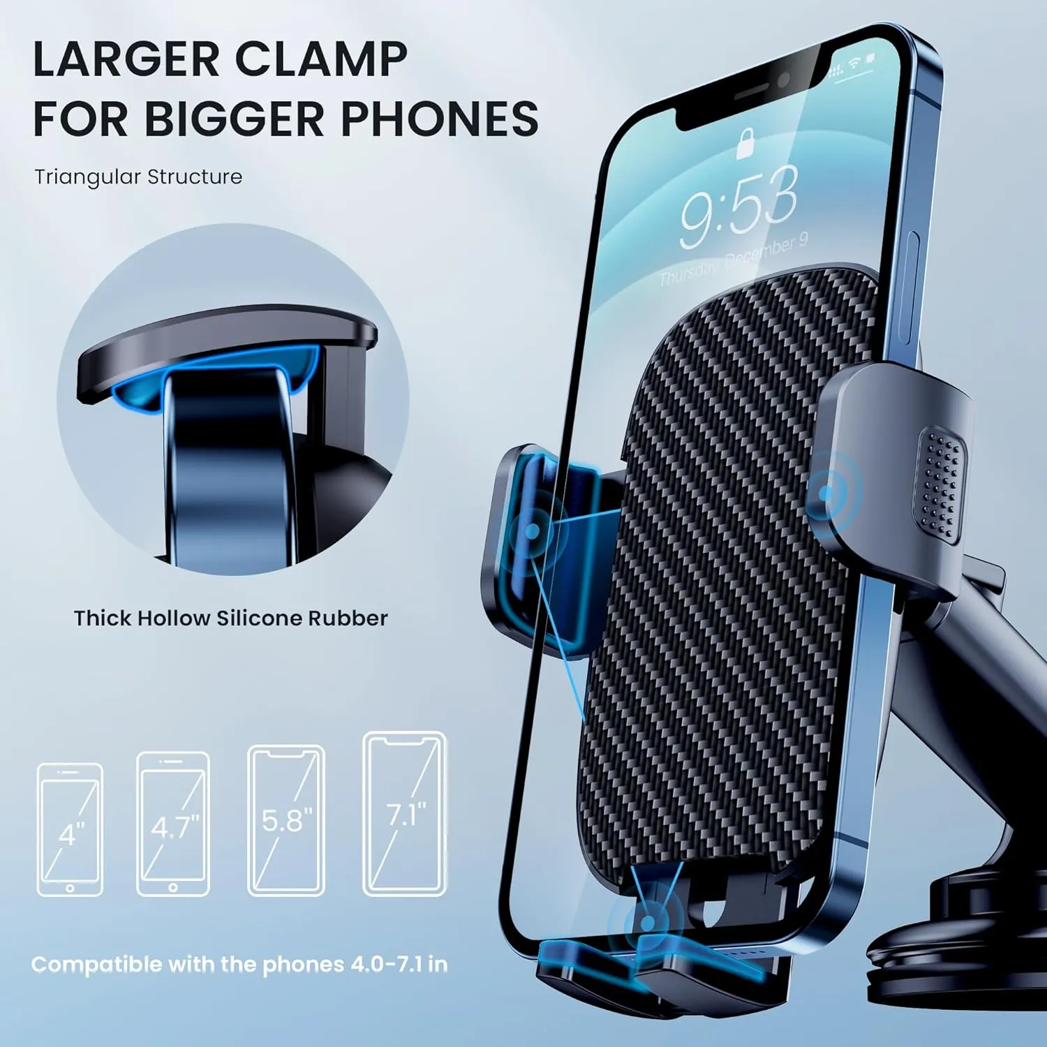Universal Car Phone Holder Mount - Hands-Free Dashboard, Windshield, Air Vent for iPhone & Smartphones, Carbon Fiber