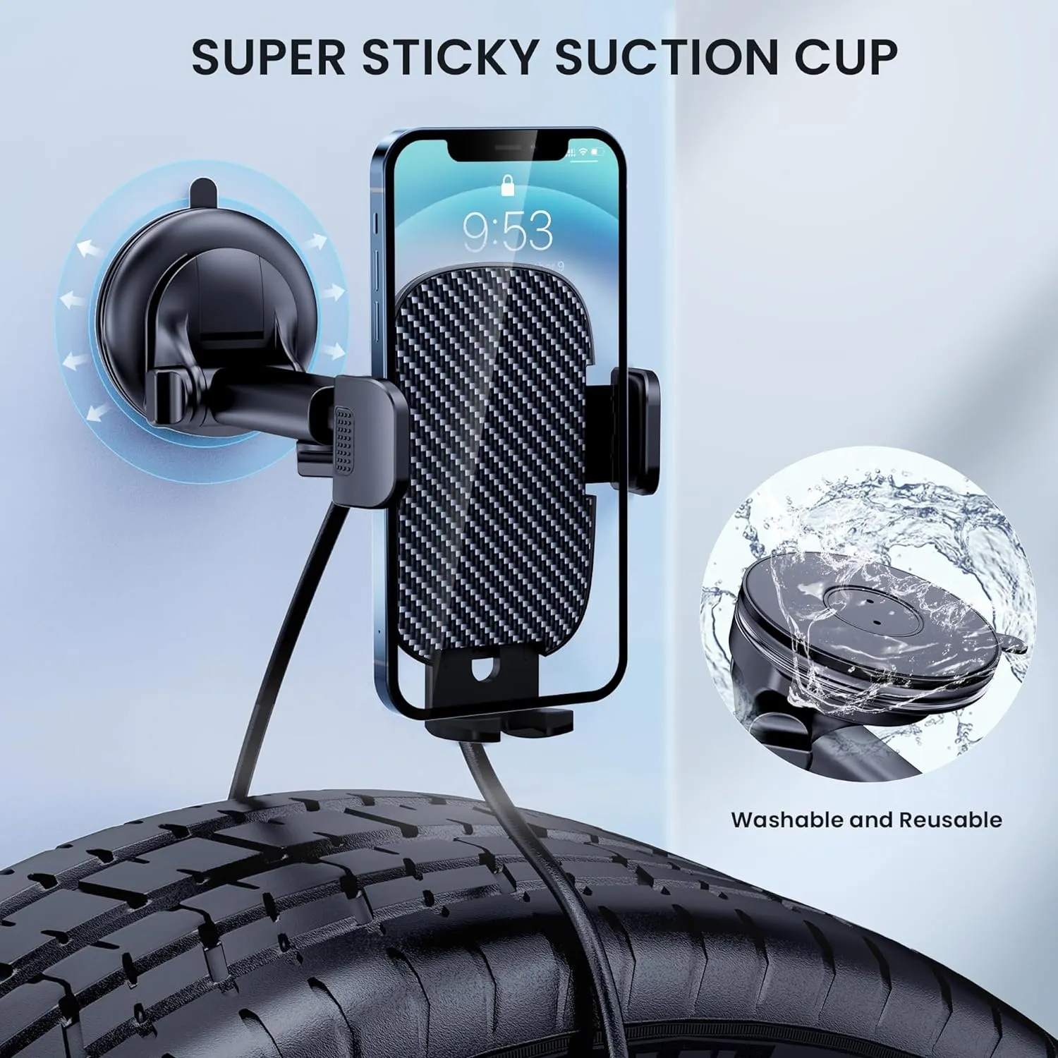 Universal Car Phone Holder Mount - Hands-Free Dashboard, Windshield, Air Vent for iPhone & Smartphones, Carbon Fiber