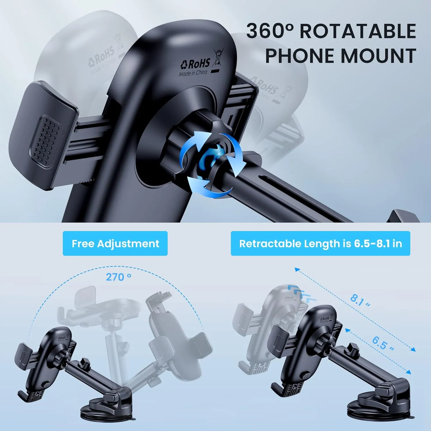 Universal Car Phone Holder Mount - Hands-Free Dashboard, Windshield, Air Vent for iPhone & Smartphones, Carbon Fiber